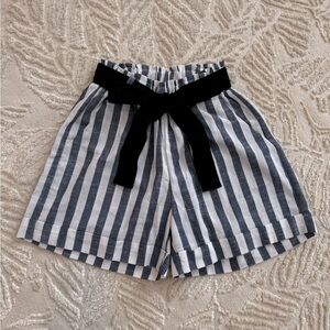 Pinkyotto blue and white striped high-waisted paperbag shorts